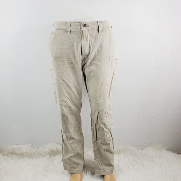 Carhartt Men's Khaki Relaxed Fit Washed Twill Dungaree Cargo Pant Size 36X32 - Picture 1 of 5